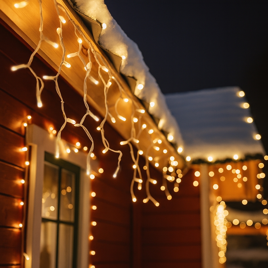 Brilagi - LED-ulkovaloverho, 360 LED, 8 toimintoa, 14 m, IP44, lämmin valkoinen, jääpuikkovalot