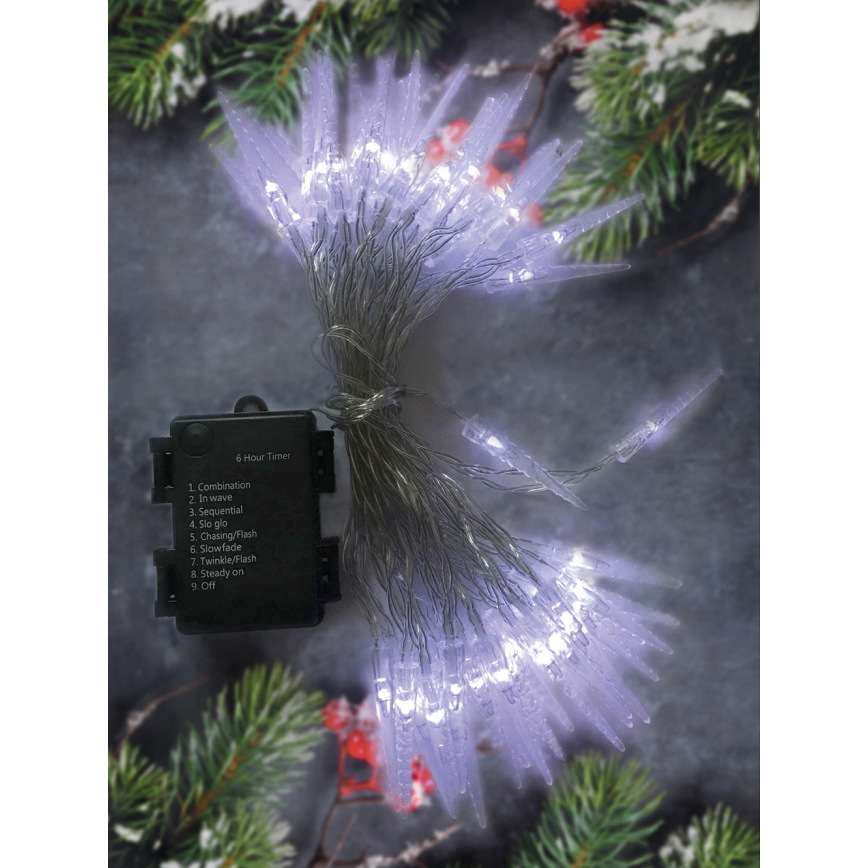 Brilagi - LED Valoketju ulkokäyttöön 50xLED/8 toimintoa/3xAA 8m IP44 kylmä valkoinen