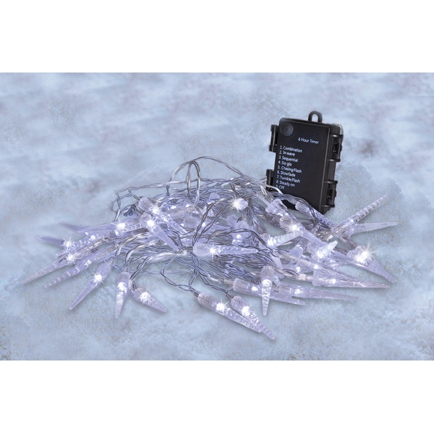 Brilagi - LED Valoketju ulkokäyttöön 50xLED/8 toimintoa/3xAA 8m IP44 kylmä valkoinen