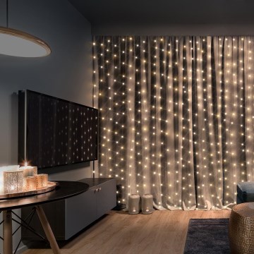 Brilagi - LED Valoverho 300xLED/8 toimintoa/3xAA/USB 1,2m lämmin valkoinen