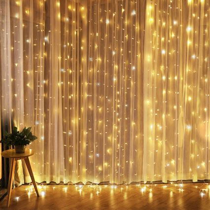 Brilagi - LED Valoverho 300xLED/8 toimintoa/3xAA/USB 1,2m lämmin valkoinen