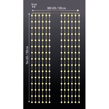 Brilagi - LED Valoverho 300xLED/8 toimintoa/3xAA/USB 1,2m lämmin valkoinen