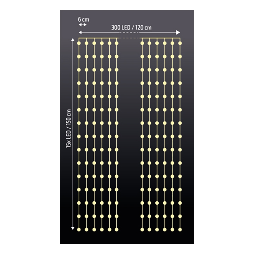 Brilagi - LED Valoverho 300xLED/8 toimintoa/3xAA/USB 1,2m lämmin valkoinen