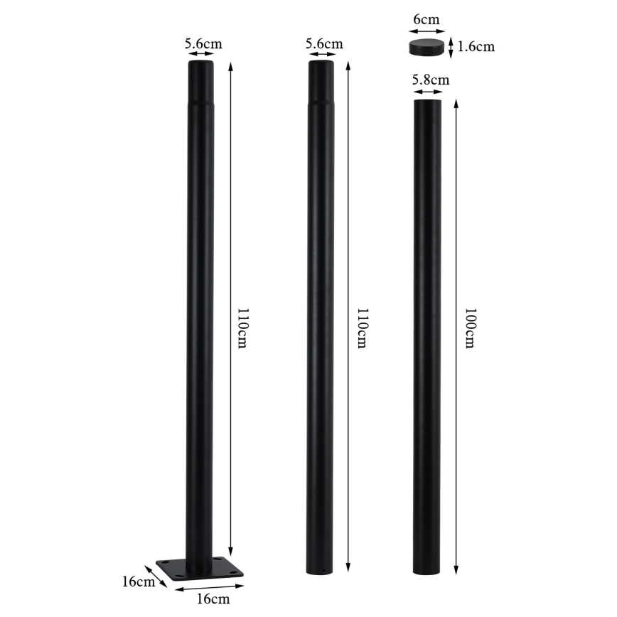 Brilagi - Metallipylväs ulkovalaisinpylväälle URBAN 3 m pylvään halkaisija 58 mm musta