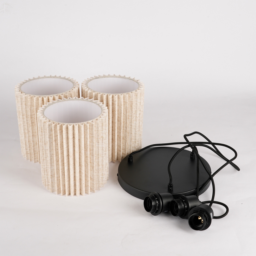 Brilagi - NORDIC WAVE riippuvalaisin vaijerilla 3xE27/15W/230V, ø 38 cm, pellava/musta