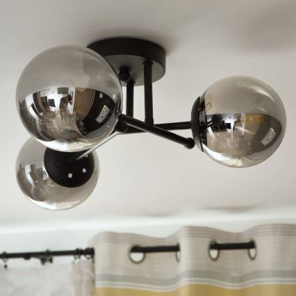 Brilagi - Pinta-asennettava MALIVA-kattokruunu 3xE14/15W/230V musta/savunharmaa