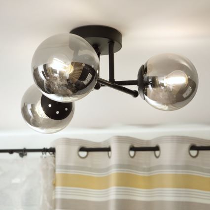 Brilagi - Pinta-asennettava MALIVA-kattokruunu 3xE14/15W/230V musta/savunharmaa