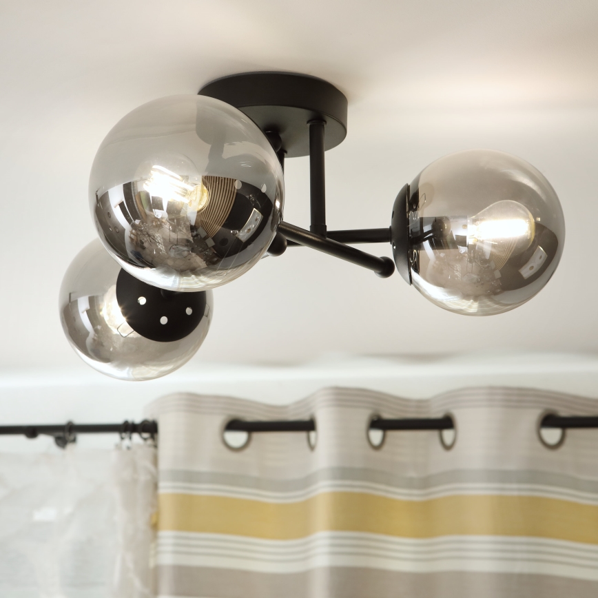 Brilagi - Pinta-asennettava MALIVA-kattokruunu 3xE14/15W/230V musta/savunharmaa