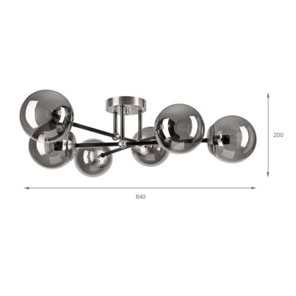 Brilagi - Pintakiinnitteinen kattokruunu MALIVA 6xE14/15W/230V mattakromi/savulasi