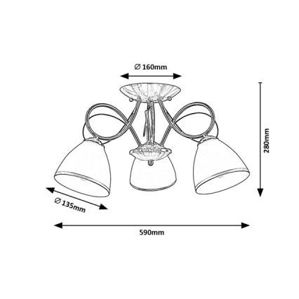 Brilagi - Pintakiinnitteinen kattovalaisin FRED 3xE27/60W/230V, halkaisija 59 cm, pronssinvärinen