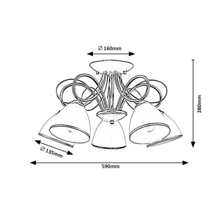 Brilagi - Pintakiinnitteinen kattovalaisin FRED 5xE27/60W/230V halkaisija 59 cm kultainen