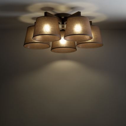 Brilagi - Pintakiinnitteinen kattovalaisin LATTE 5xE27/60W/230V mänty/ruskea
