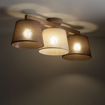 Brilagi - Pintakiinnitteinen kattovalaisin LATTE SABIA 3xE27/60W/230V mänty/sekaväri