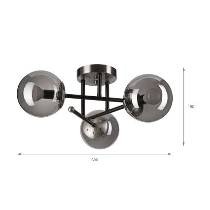 Brilagi - Pintakiinnitteinen kattovalaisin MALIVA 3xE14/15W/230V mattakromi/savunharmaa