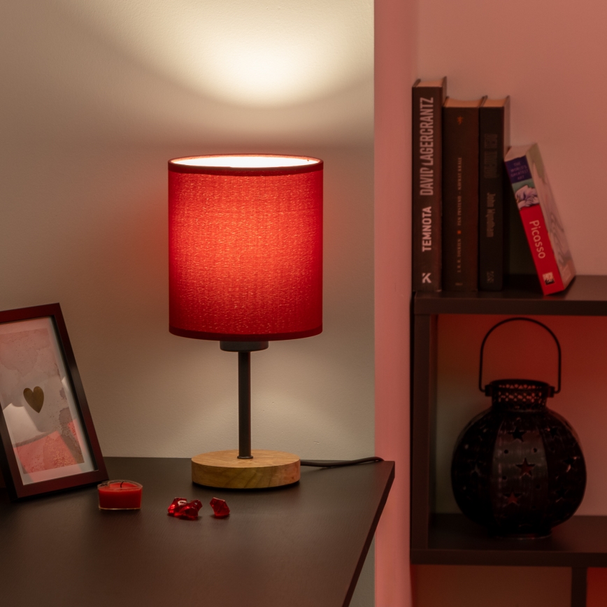 Brilagi - Pöytävalaisin NUBILA WOOD 1xE27/25W/230V tammi/Pompeilainen punainen