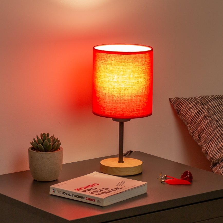 Brilagi - Pöytävalaisin NUBILA WOOD 1xE27/25W/230V tammi/punainen