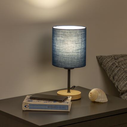 Brilagi - Pöytävalaisin NUBILA WOOD 1xE27/25W/230V tammi/tummansininen