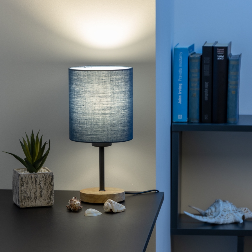 Brilagi - Pöytävalaisin NUBILA WOOD 1xE27/25W/230V tammi/tummansininen