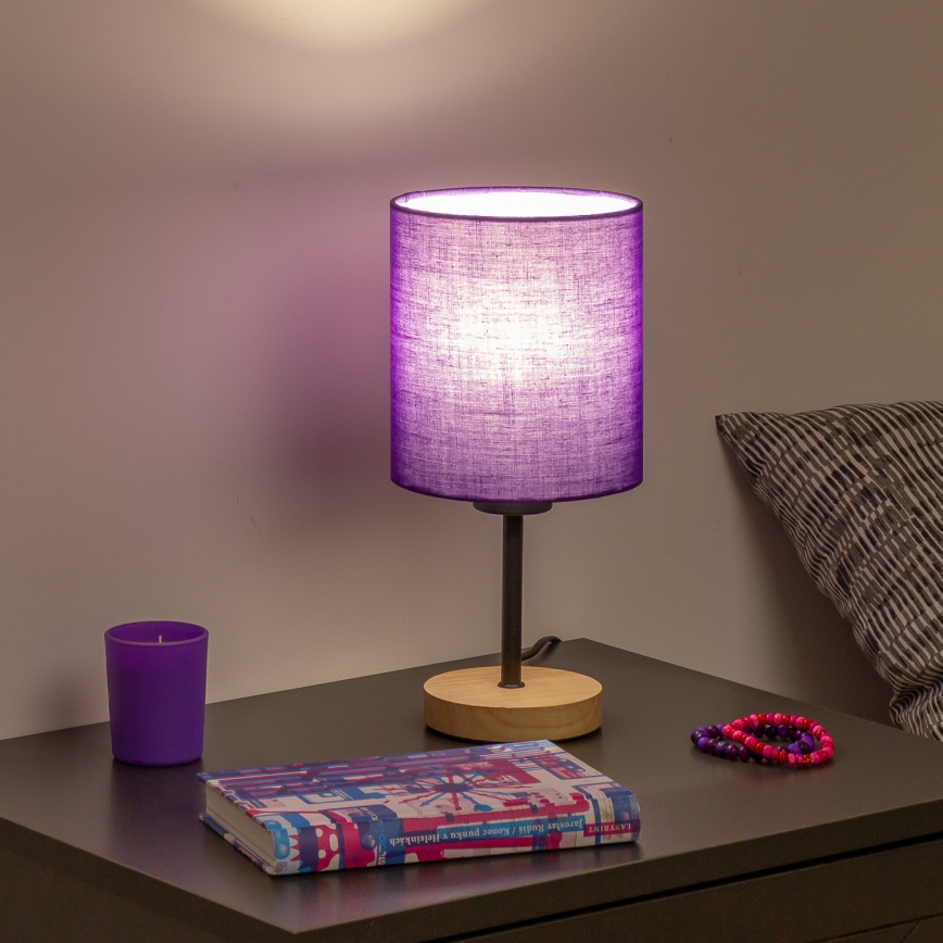 Brilagi - Pöytävalaisin NUBILA WOOD 1xE27/25W/230V tammi/violetti