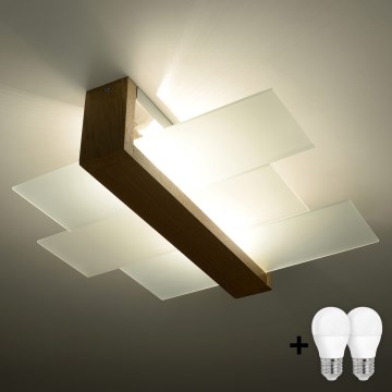 Brilagi - puinen LED-kattovalaisin HERA 2xE27/7,5W/230V 43x43 cm