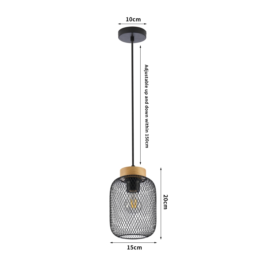 Brilagi - Riippuvalaisin kaapelilla BASKLITE 1xE27/15W/230V kumipuu/musta