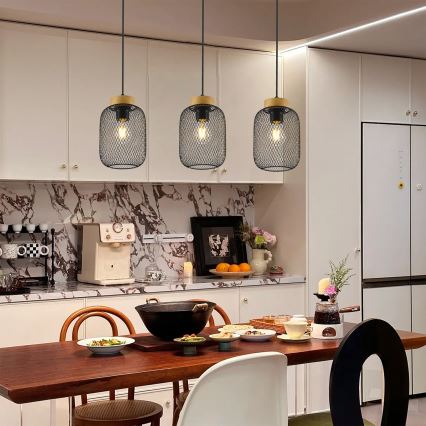 Brilagi - Riippuvalaisin kaapelilla BASKLITE 3xE27/15W/230V kumipuu/musta