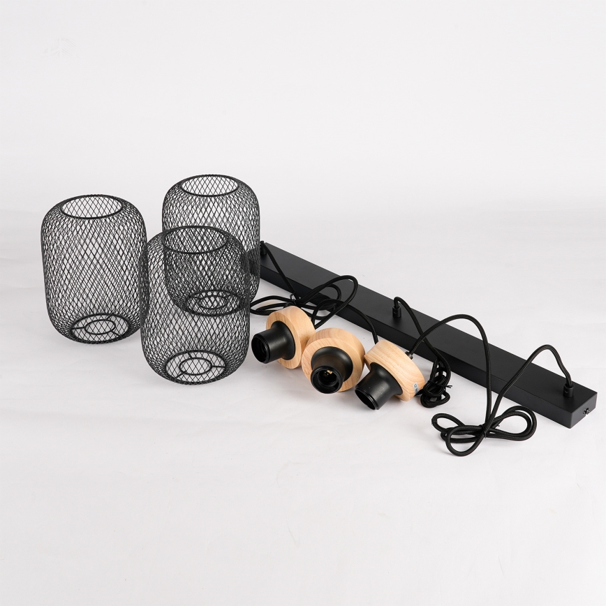 Brilagi - Riippuvalaisin kaapelilla BASKLITE 3xE27/15W/230V kumipuu/musta