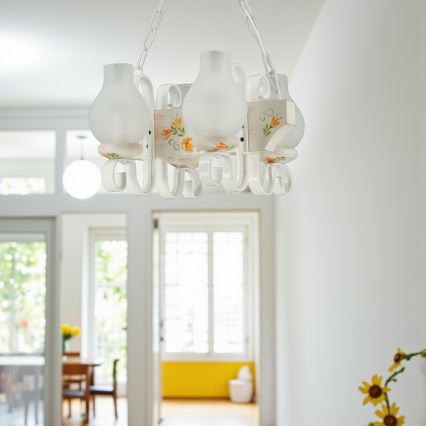 Brilagi - Riippuvalaisin ketjulla QUEEN 4xE14/40W/230V pyökki/kerma