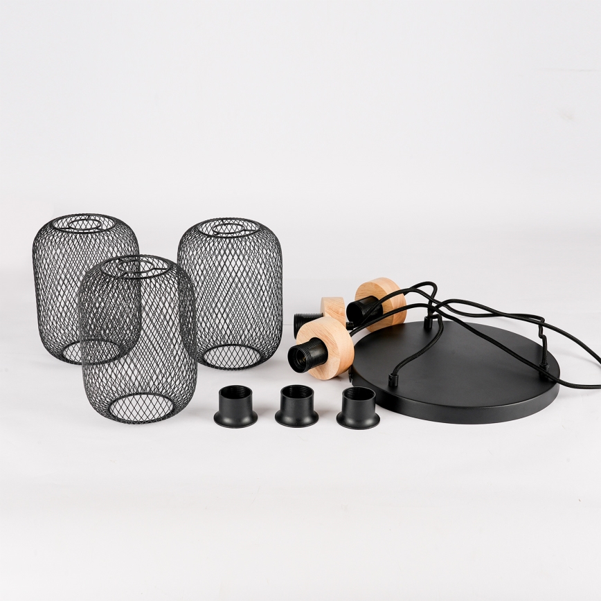 Brilagi - riippuvalaisin vaijerilla BASKLITE 3xE27/15W/230V kumipuu/musta