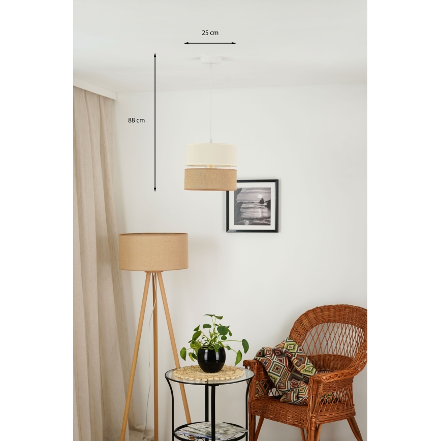 Brilagi - Kattovalaisin köydellä ROYAL YUTE 1xE27/15W/230V halkaisija 25 cm beige/kerma
