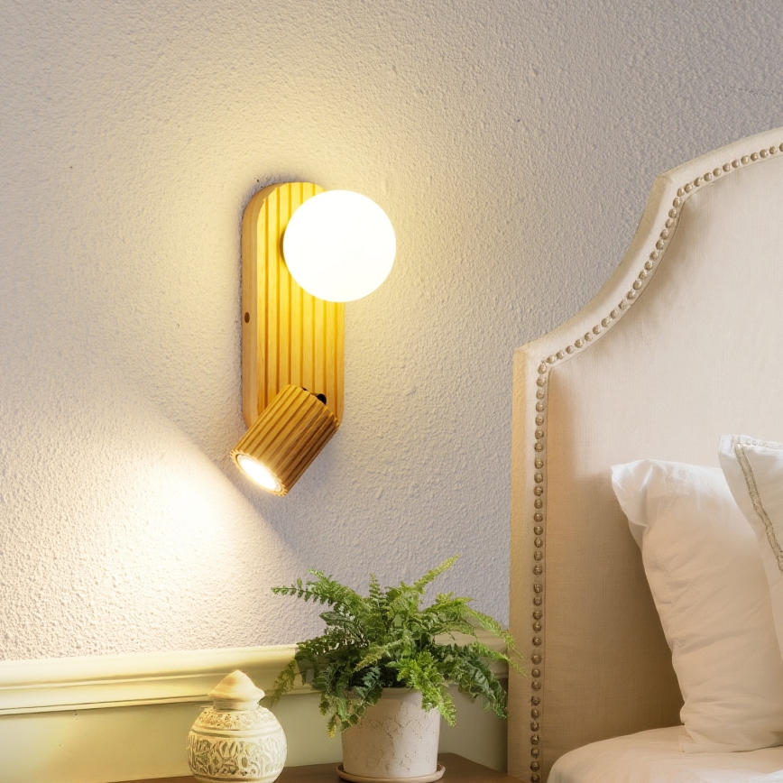 Brilagi - Seinäspot-valaisin MODERN WOOD 1xG9/5W/230V + 1xGU10/8W kumipuu