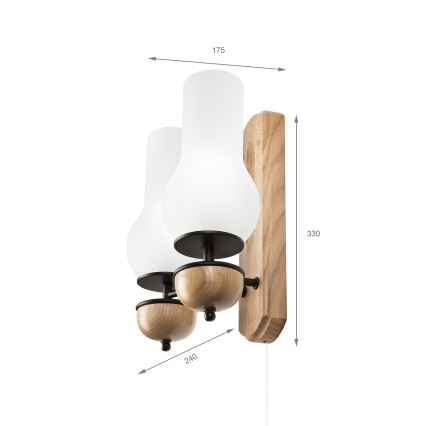 Brilagi - Seinävalaisin COTTAGE 2xE14/40W/230V tammi/valkoinen