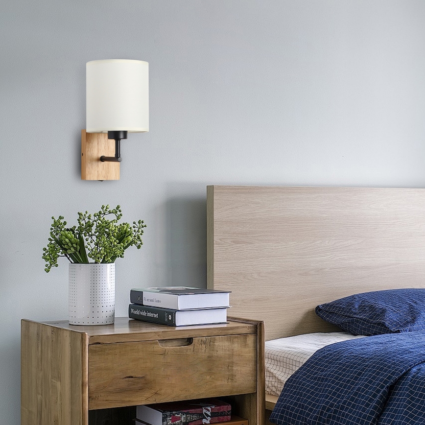 Brilagi - Seinävalaisin NUBILA WOOD 1xE27/25W/230V tammi/musta/kerma