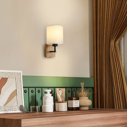 Brilagi - Seinävalaisin NUBILA WOOD 1xE27/25W/230V tammi/musta/kerma
