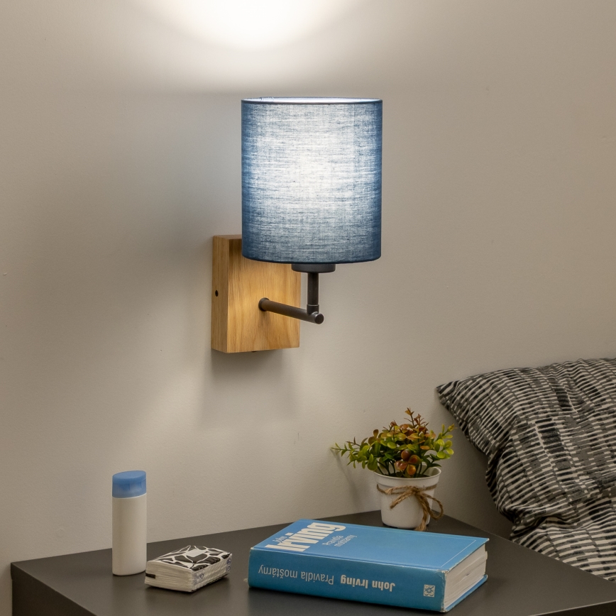 Brilagi - Seinävalaisin NUBILA WOOD 1xE27/25W/230V tammi/tummansininen