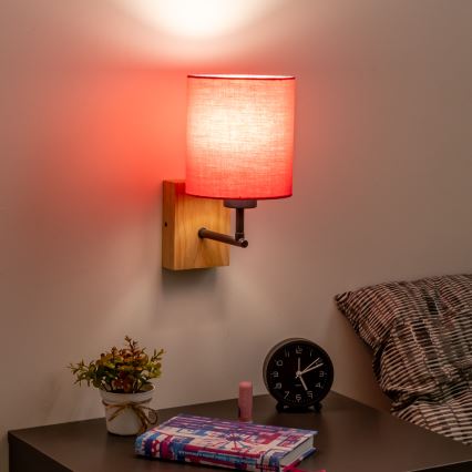 Brilagi - Seinävalaisin NUBILA WOOD 1xE27/25W/230V tammi/vaaleanpunainen