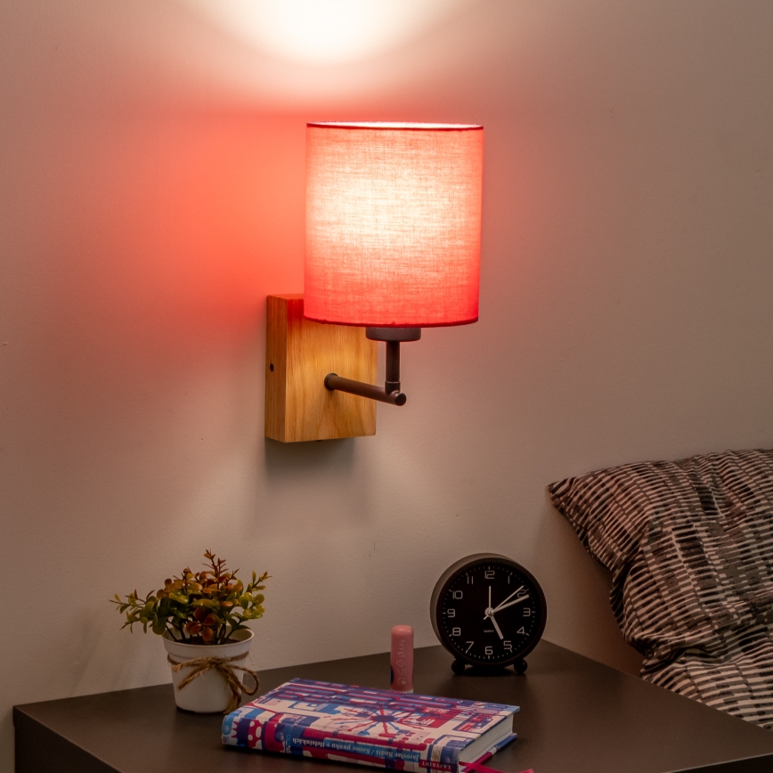 Brilagi - Seinävalaisin NUBILA WOOD 1xE27/25W/230V tammi/vaaleanpunainen