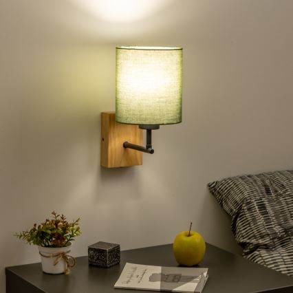 Brilagi - Seinävalaisin NUBILA WOOD 1xE27/25W/230V tammi/vihreä