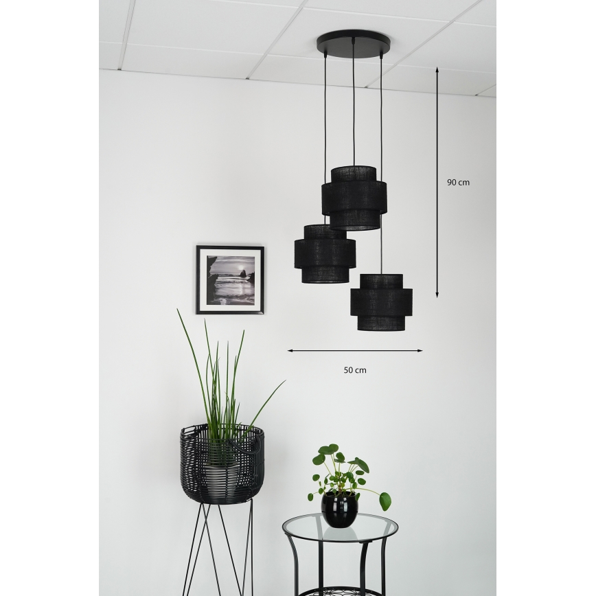 Brilagi - Kattovalaisin köydellä SPACE YUTE 3xE27/15W/230V musta