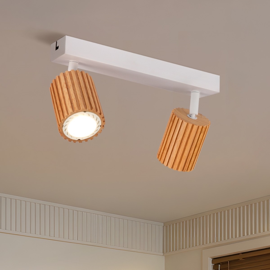 Brilagi - Spottivalaisin MODERN WOOD 2xGU10/8W/230V kumipuu/valkoinen