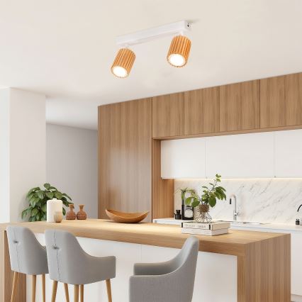 Brilagi - Spottivalaisin MODERN WOOD 2xGU10/8W/230V kumipuu/valkoinen