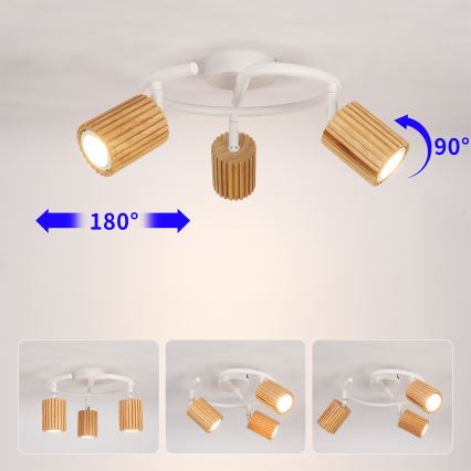 Brilagi - Spottivalaisin MODERN WOOD 3xGU10/8W/230V kumipuu/valkoinen