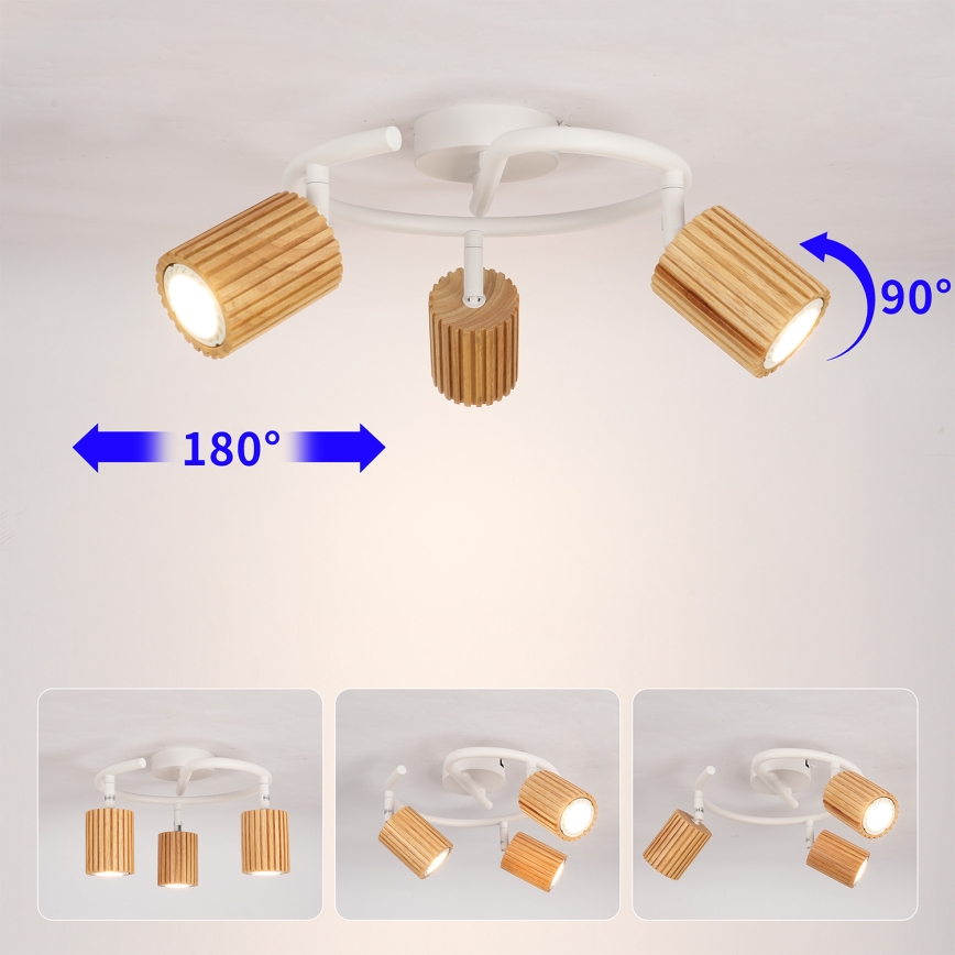 Brilagi - Spottivalaisin MODERN WOOD 3xGU10/8W/230V kumipuu/valkoinen