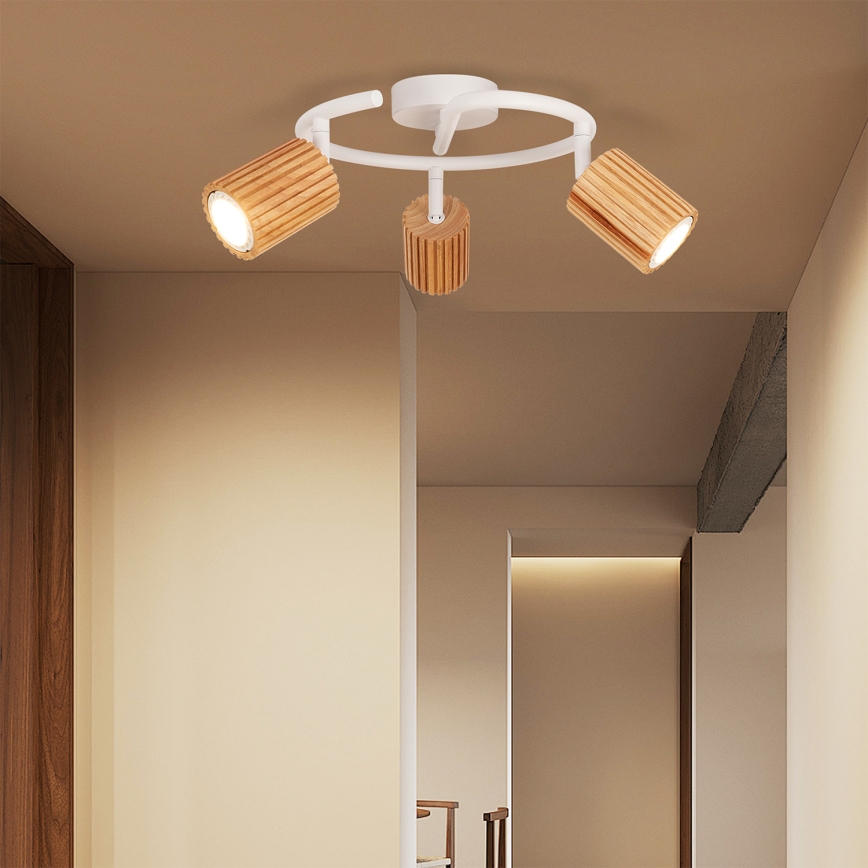 Brilagi - Spottivalaisin MODERN WOOD 3xGU10/8W/230V kumipuu/valkoinen