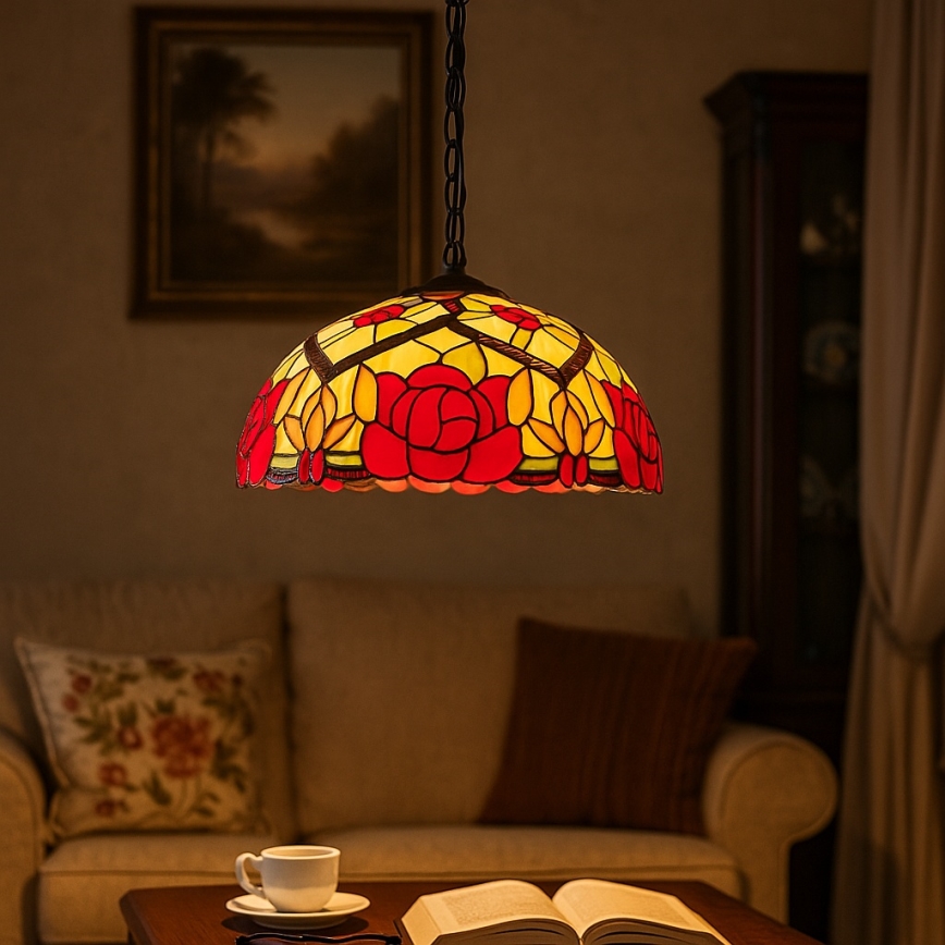 Brilagi - Tiffany-tyylinen vitraaliriippuvalaisin ketjulla GARLAN 2xE27/60W/230V