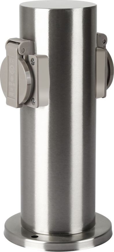 Brilagi - Ulkopistorasiapylväs PILLAR 2Z SCHUKO 230V IP44 mattakromi