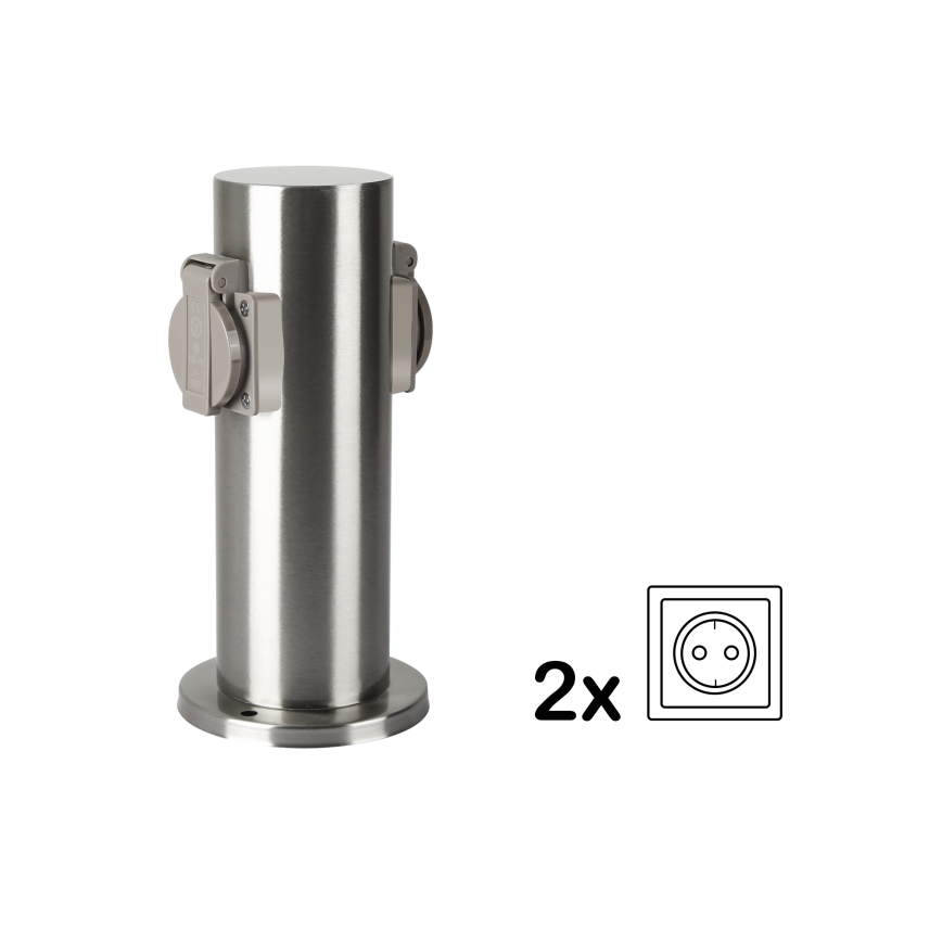 Brilagi - Ulkopistorasiapylväs PILLAR 2Z SCHUKO 230V IP44 mattakromi