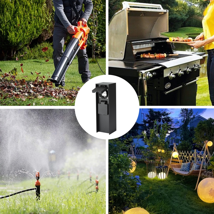 Brilagi - Ulkopistorasiapylväs PILLAR 2Z SCHUKO 230V IP44 musta