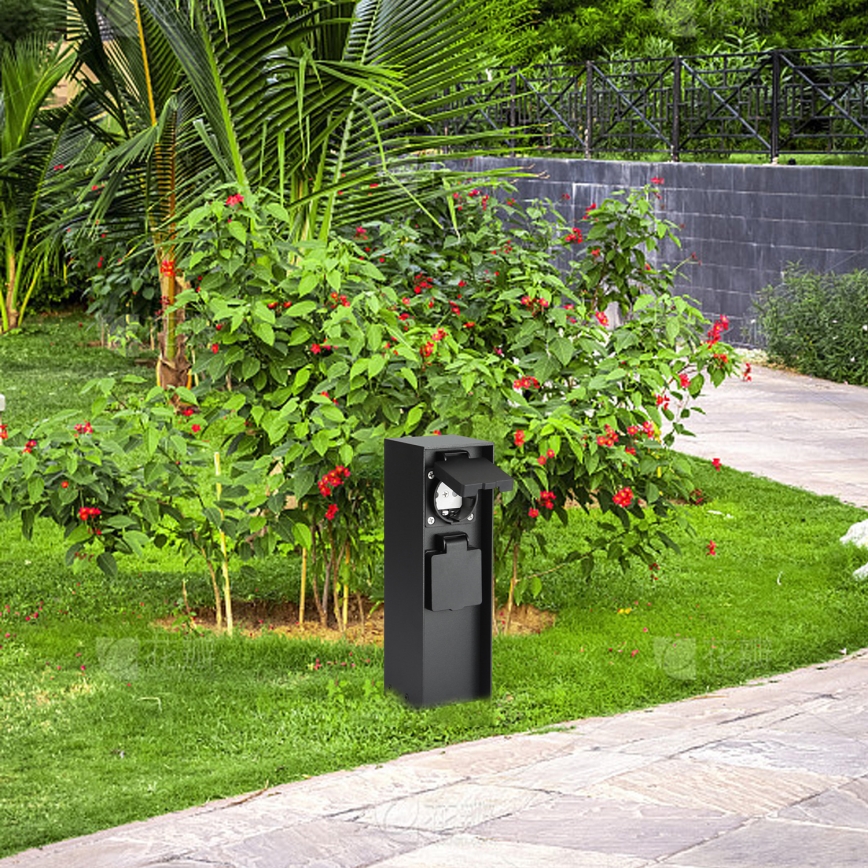 Brilagi - Ulkopistorasiapylväs PILLAR 2Z SCHUKO 230V IP44 musta