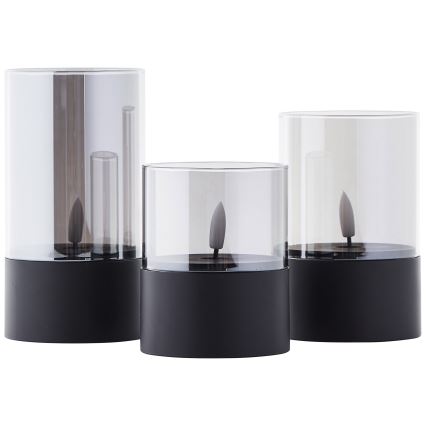 Brilliant - BOUGIE LED, 3 kpl, LED/2xAA, IP44, musta/savunharmaa